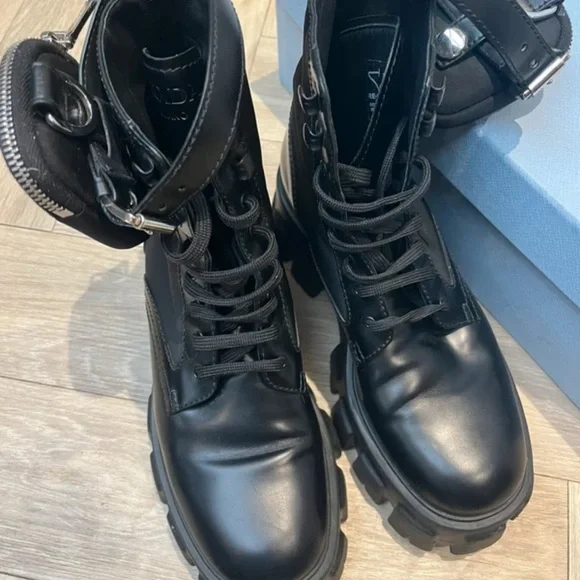 Prada Black Combat Boots with Pouch - Picture 3 of 6